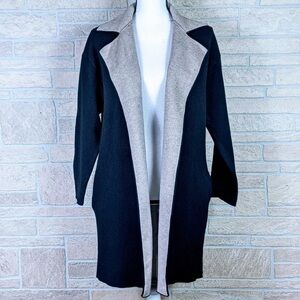 Zara knit black gray open front collared mid-length soft warm cardigan overcoat